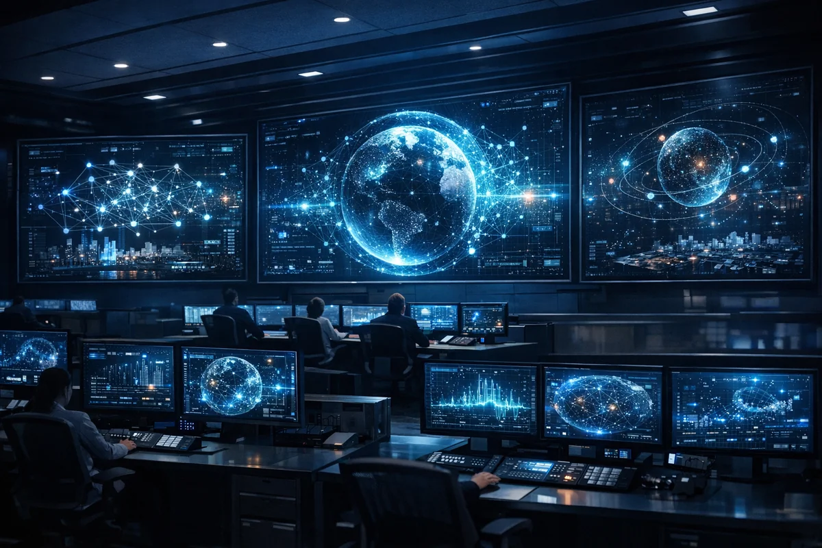 FSTS technology operations command center with monitoring dashboards